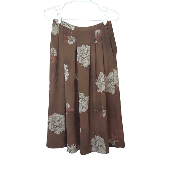 Tan Jay Vintage Floral Midi Skirt Size 12 Bohemian Cottagecore Feminine Romantic - Picture 1 of 8